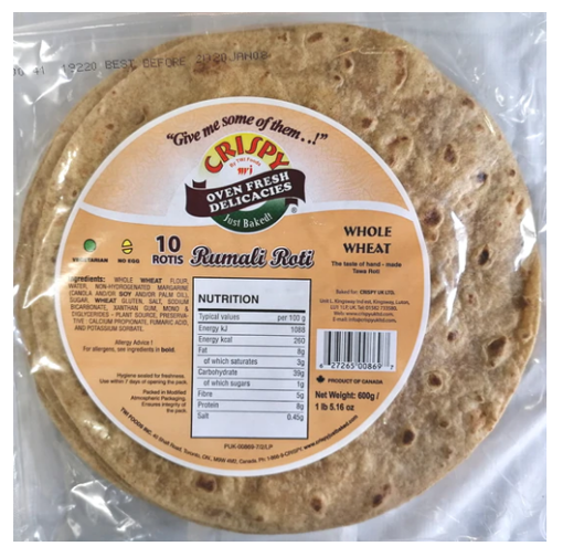 Crispy Oven Fresh10 Rumali Roti(Whole Wheat) Eggless