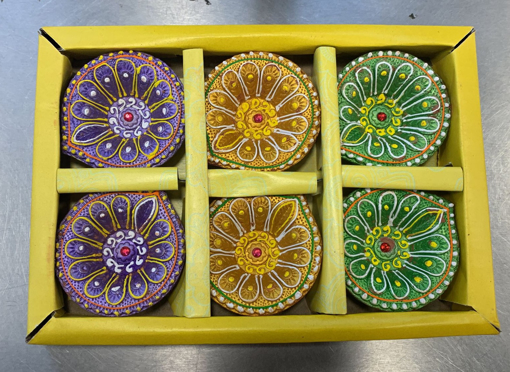 Clay Diya Set of 6 (Purple, Yellow & Green)