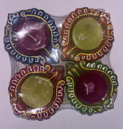 Fancy Diya Pair of 4 (Purple & Yellow)