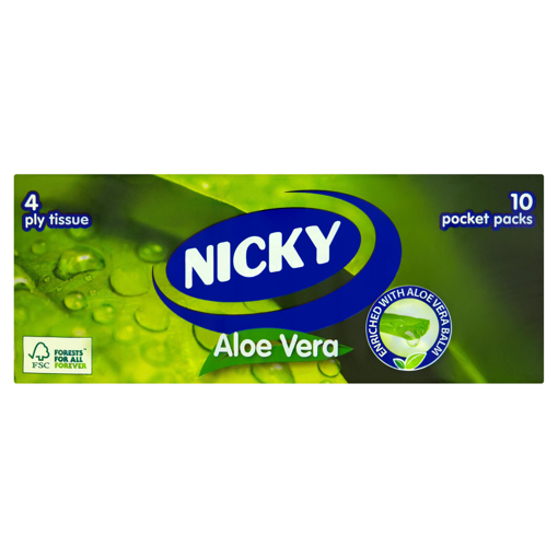 Nicky Aloe Vera 10 Pocket Pakcs 4 Ply Tissue